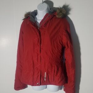 Triple Five Soul Women's Red Hooded Jacket with Faux Fur Trim Size L